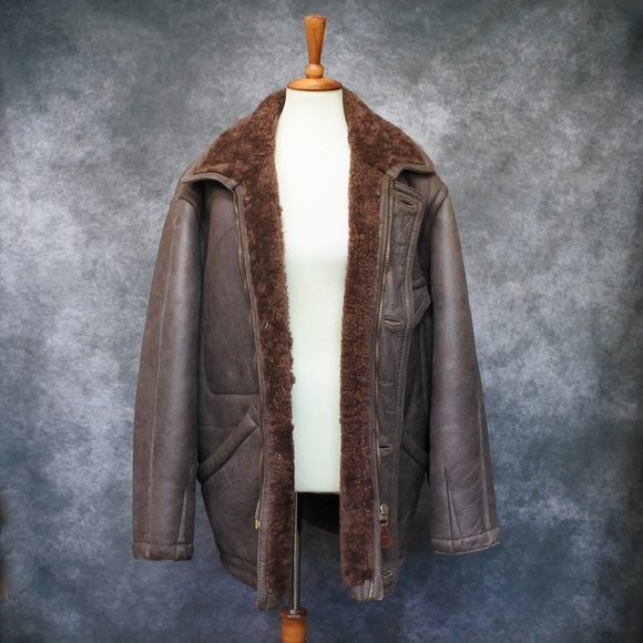 Vintage Henry Cotton's Leather Shearling Sheepskin Men's Bomber Jacket Size 50